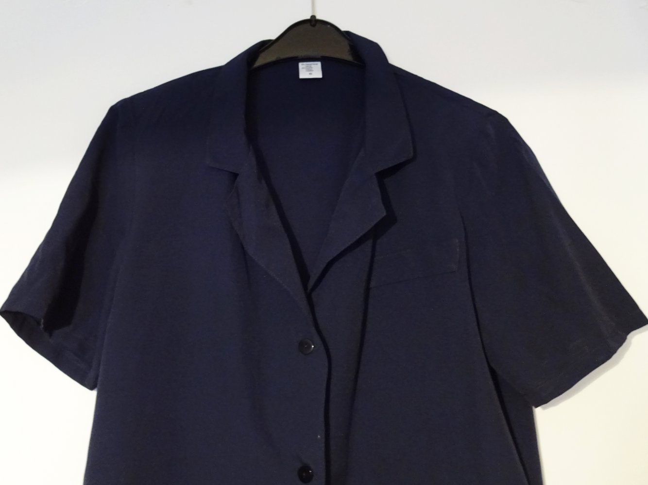 Dunkelblaue Vintage Bluse Hemdbluse 80er Schulterpolster Gr. 40 Gr. M