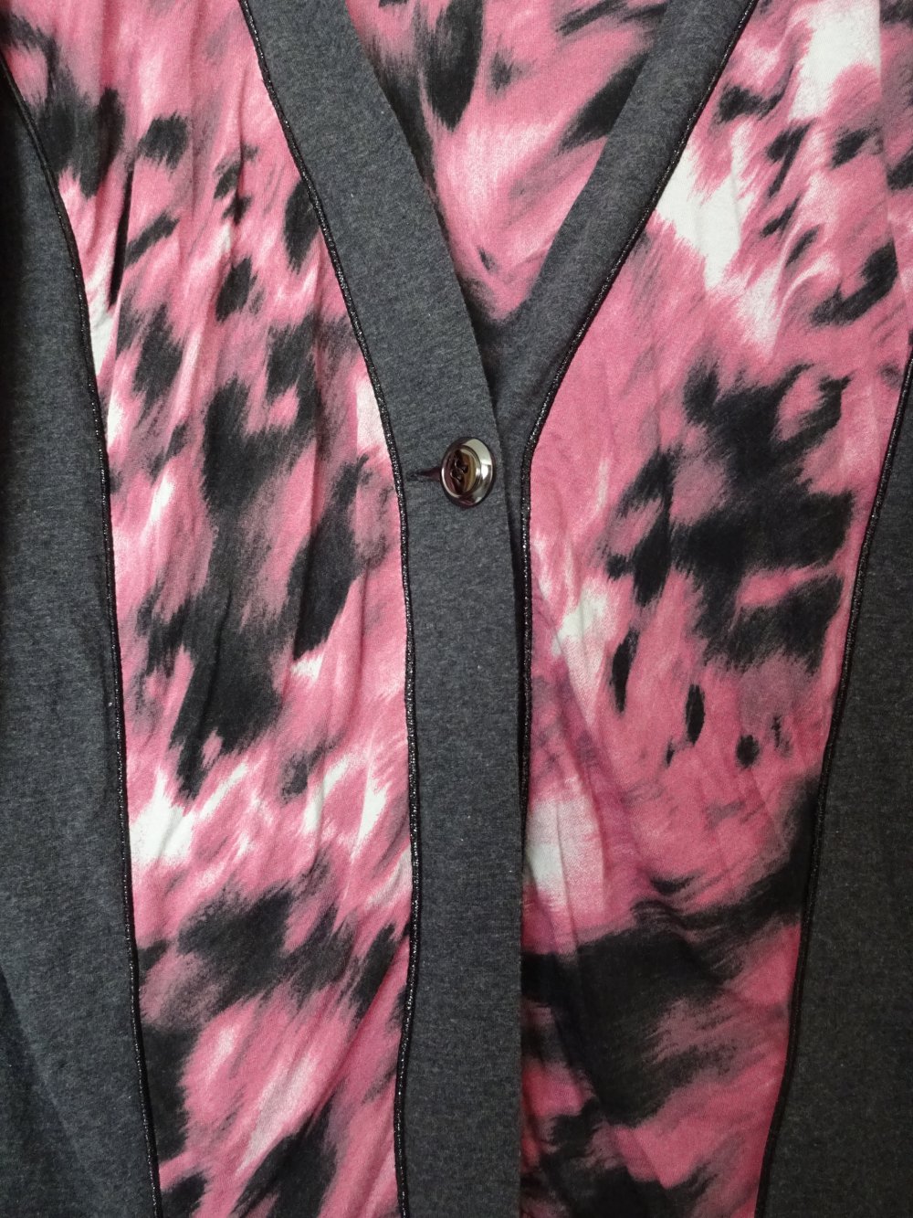 Langarmshirt Pink Grau Gr. 46 Gr. L Knopf