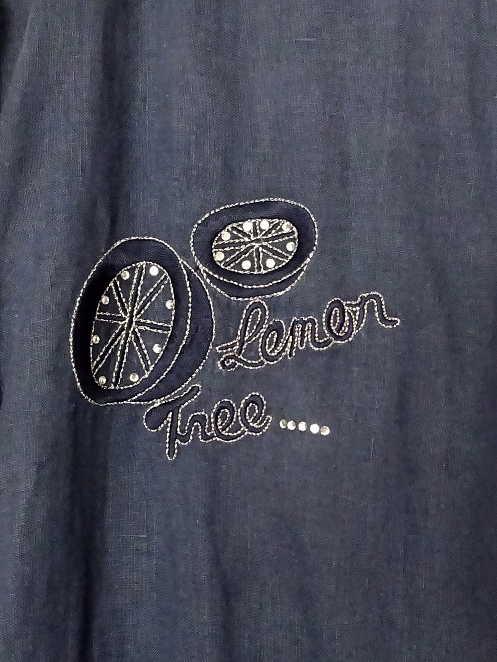 Dunkelblaue Hemdbluse Vintage 90er Glitzersteine Leinenbluse Leinenhemd Kurzarm Gr. M