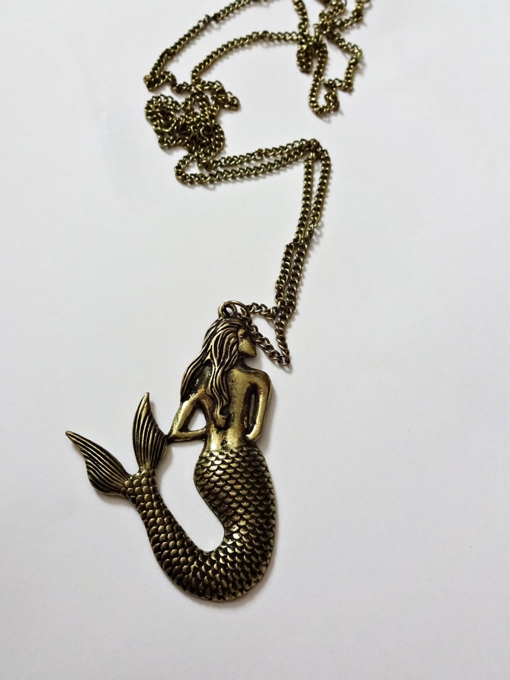 Lange Kette mit Meerjungfrau Anhänger Altgold Nixe