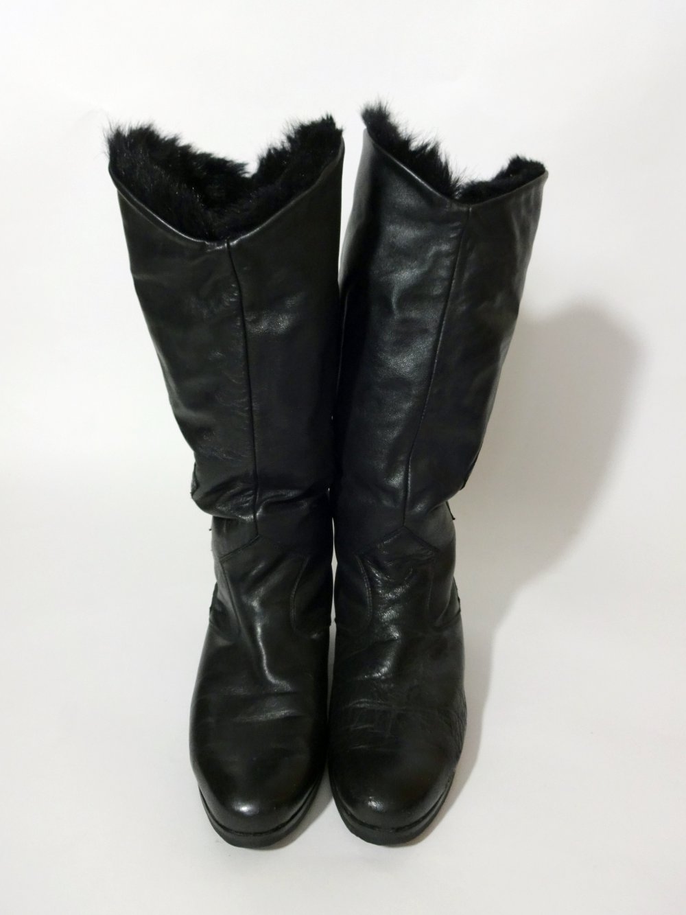 Schwarze Gefütterte Stiefel Winter Slouch Boots Teddyfutter Kunstfell Leder Gr. 6 1/2 Gr. 40