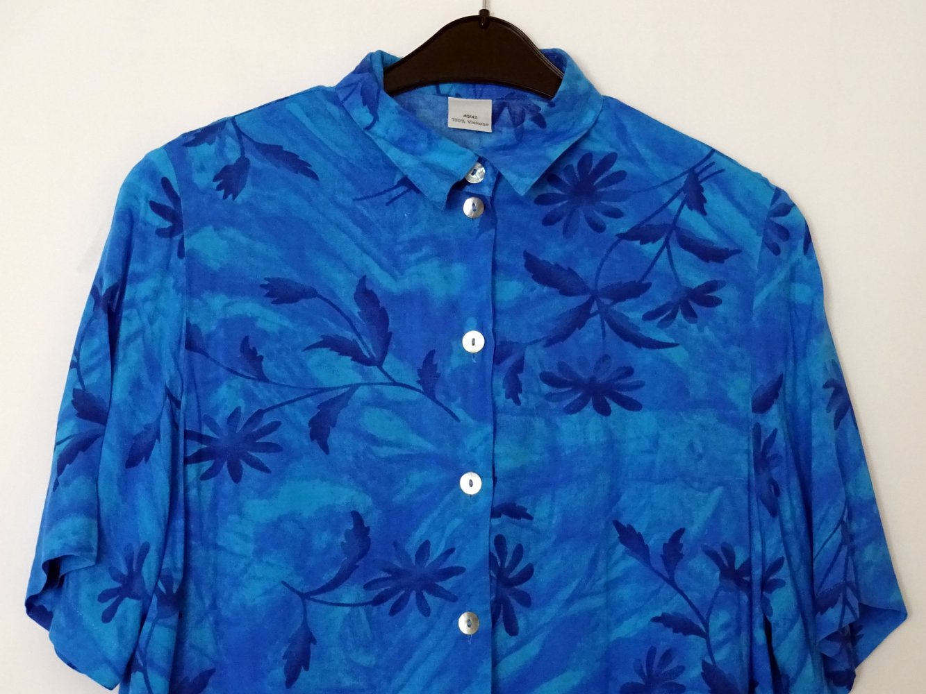 Blaues Hawaiihemd Vintage 80er Schulterpolster Sommer Urlaub Gr. M Gr.  40 Gr. 42 Gr. 40/42