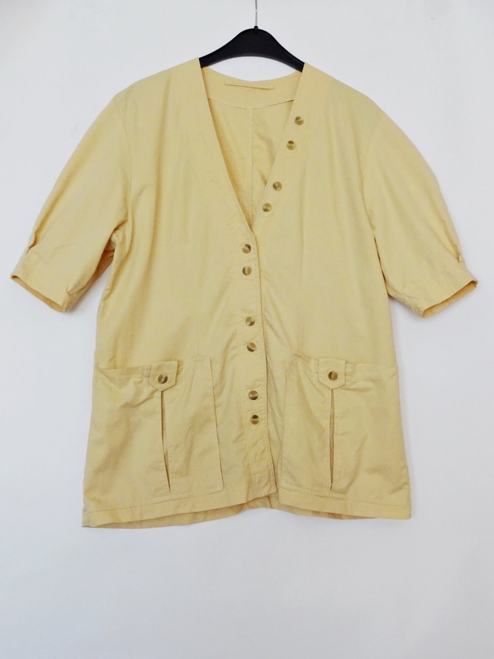 Gelbe Vintage Jacke mit kurzen Puffärmeln Kurzarm 80er Sommer Frühling Gr. L