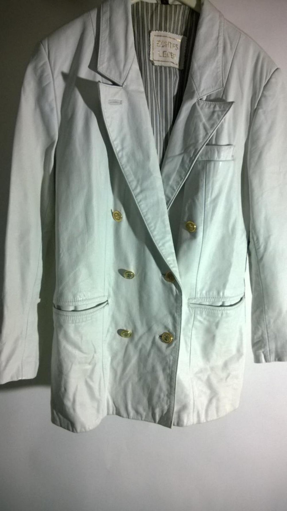 Weiße Lederjacke mit Schulterpolstern Vintage 80er Gr. 38 Gr. S