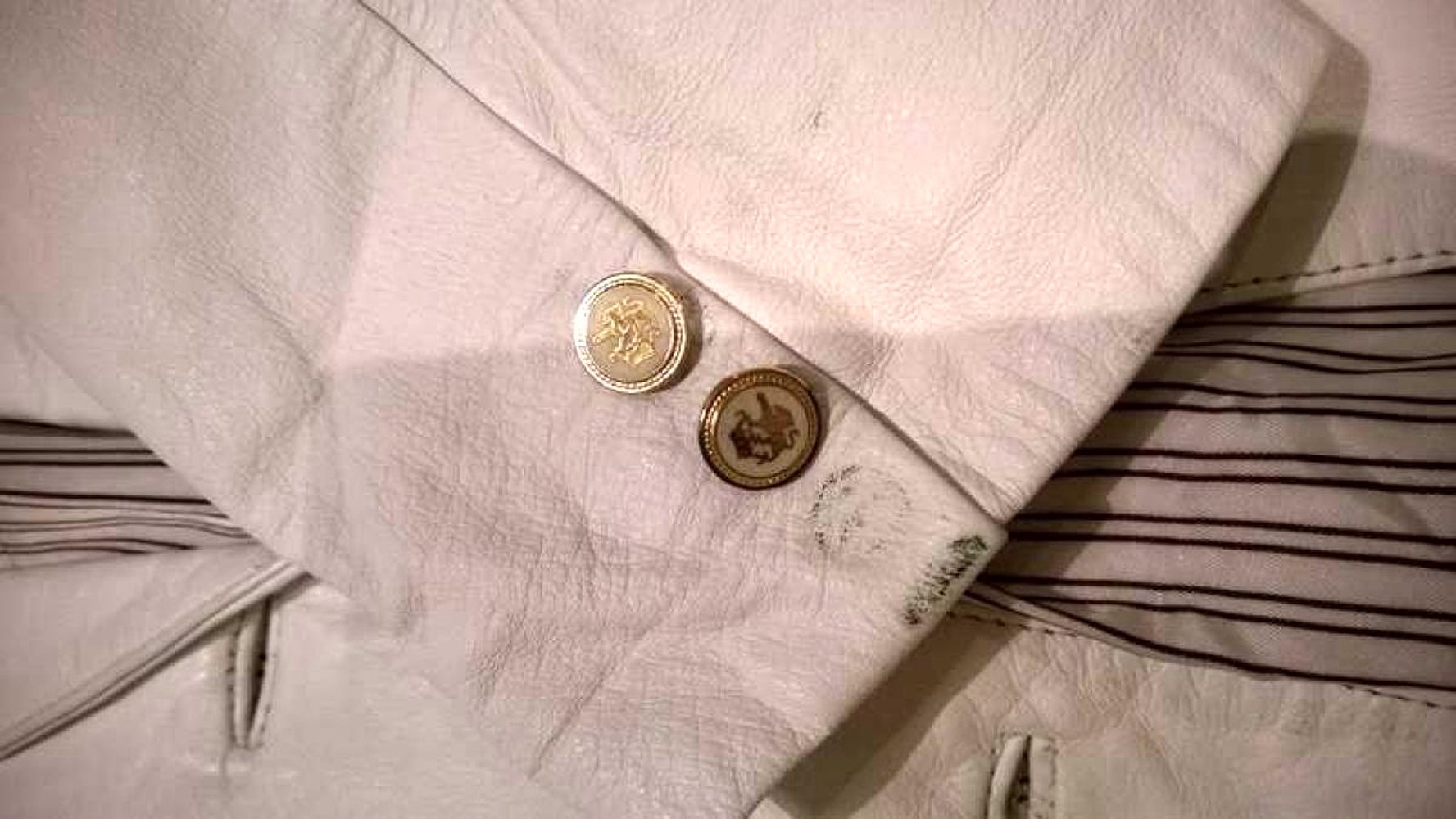 Weiße Lederjacke mit Schulterpolstern Vintage 80er Gr. 38 Gr. S