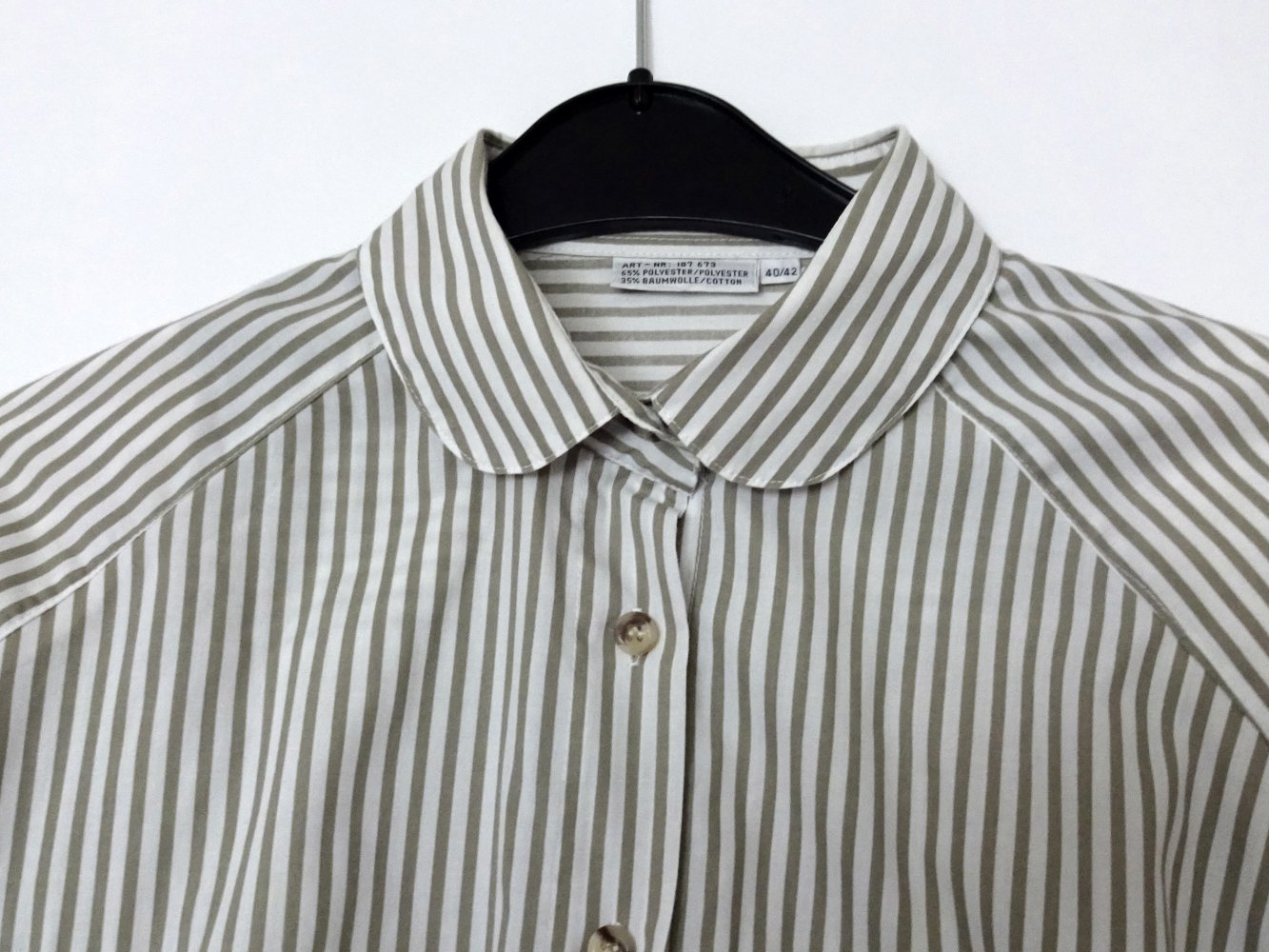 Vintage Bluse Weiß mit Braunen Streifen Bubikragen Schulterpolster 80er Gr. 40 Gr. 42 Gr. M Gr. 40/42