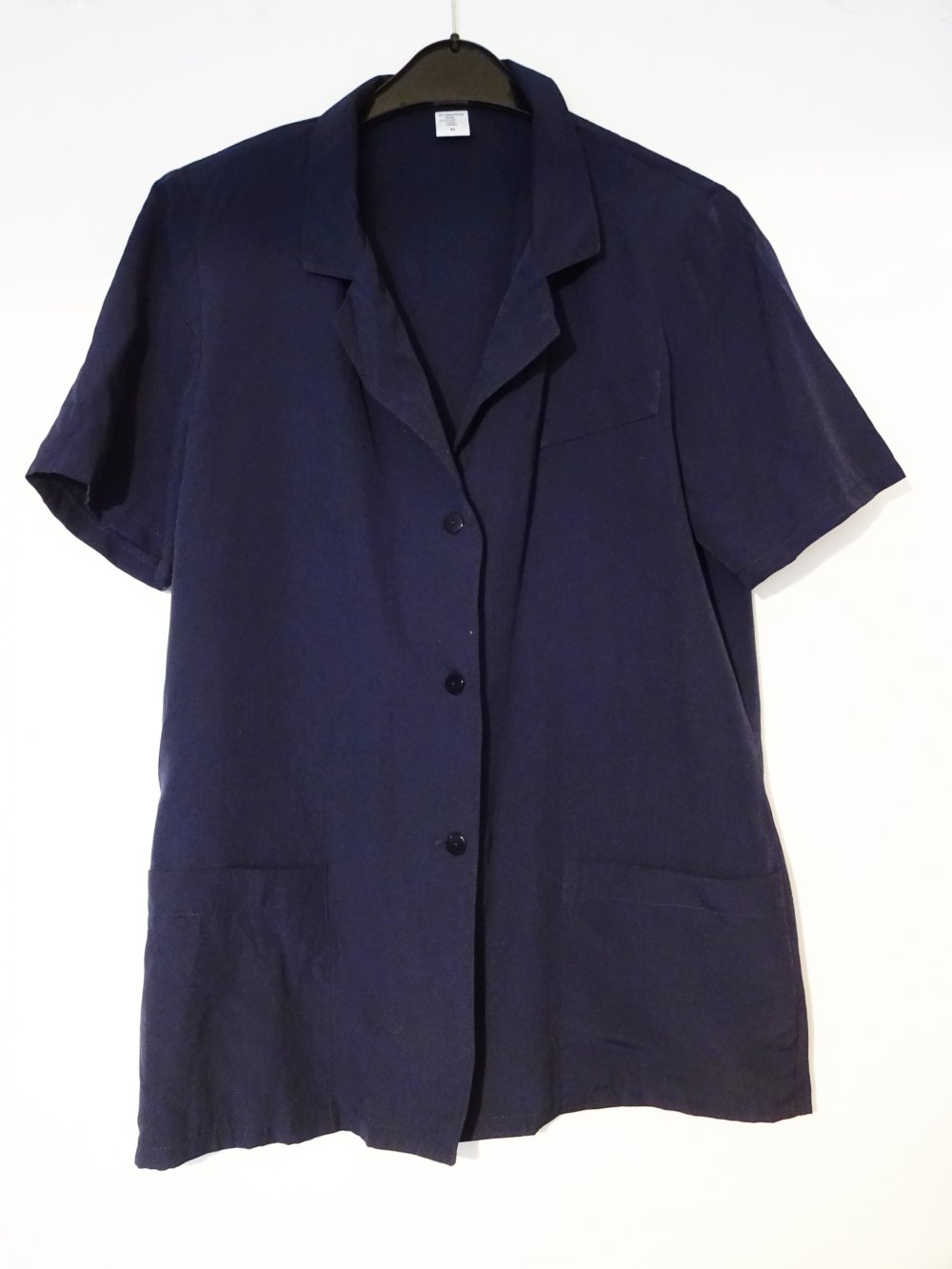 Dunkelblaue Vintage Bluse Hemdbluse 80er Schulterpolster Gr. 40 Gr. M