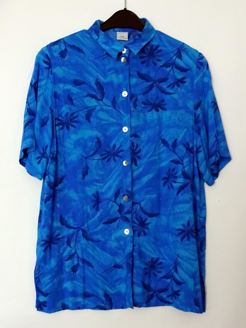 Blaues Hawaiihemd Vintage 80er Schulterpolster Sommer Urlaub Gr. M Gr.  40 Gr. 42 Gr. 40/42