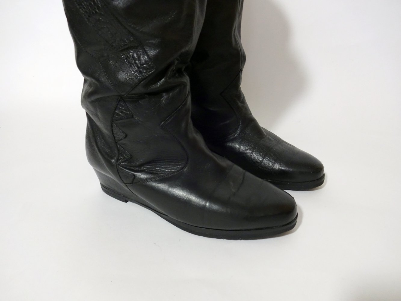 Schwarze Gefütterte Stiefel Winter Slouch Boots Teddyfutter Kunstfell Leder Gr. 6 1/2 Gr. 40