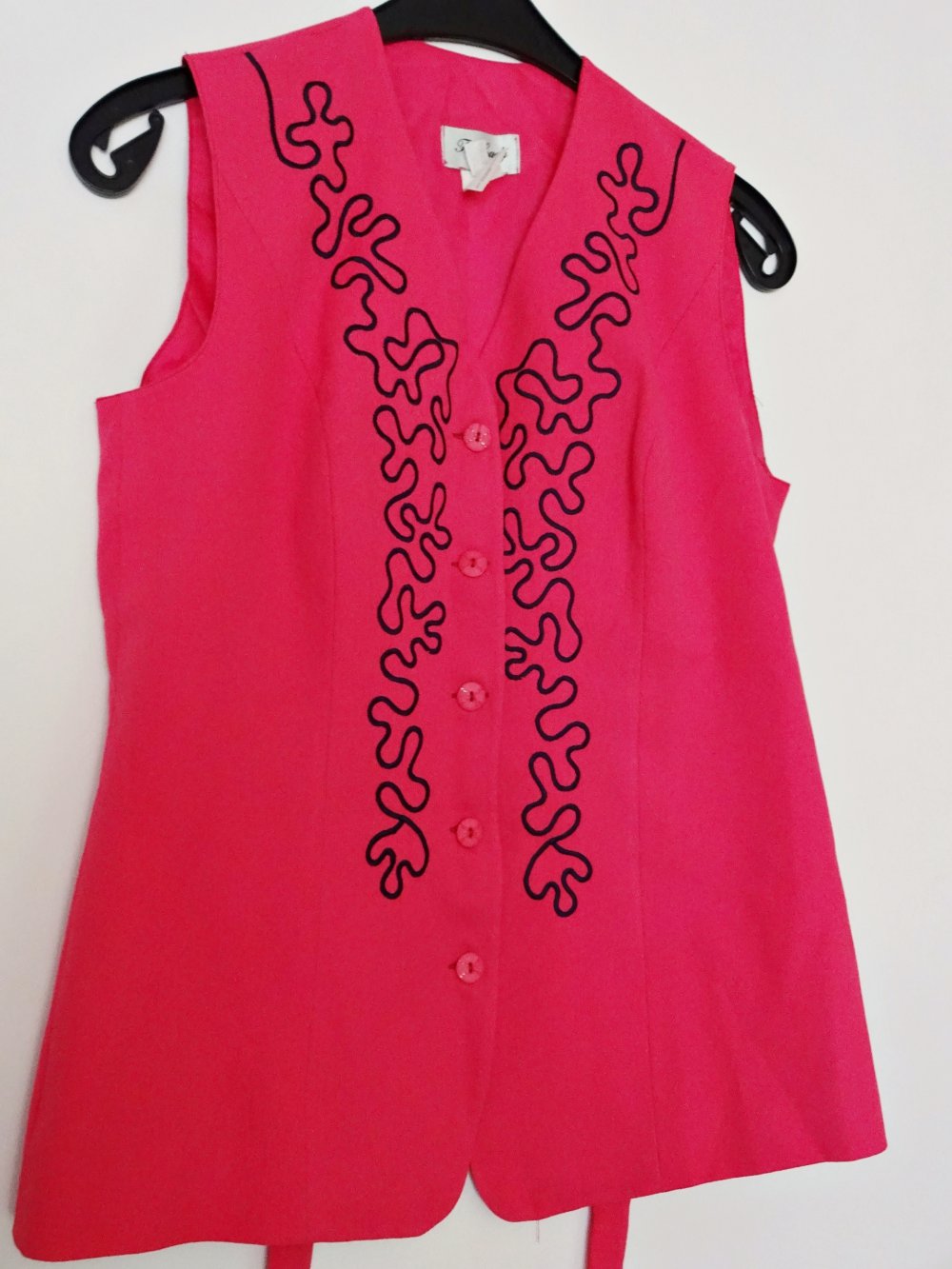 Pinke Vintage Weste mit schwarzen Ziernähten Gr. 40 Gr. M