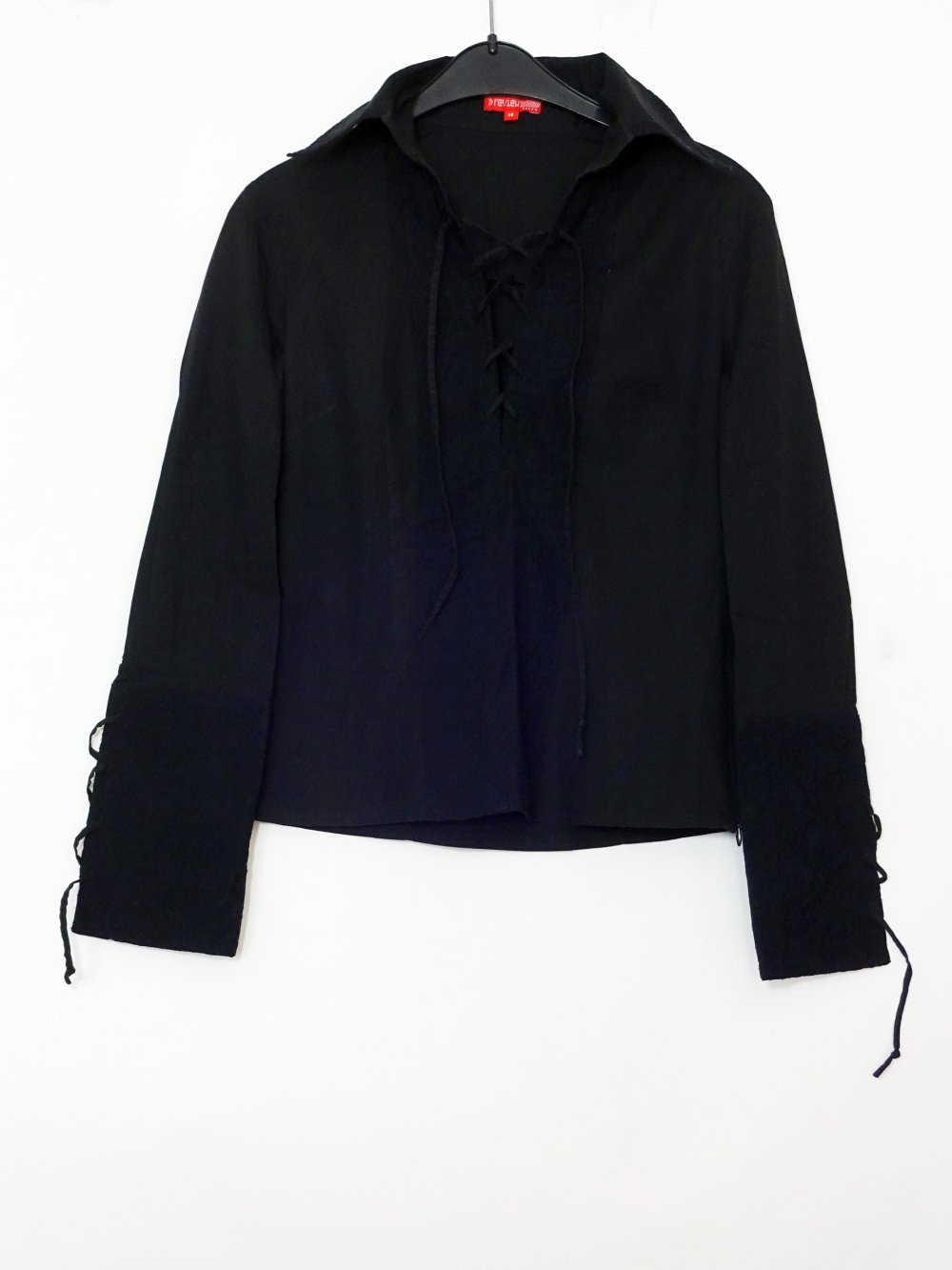 Schwarze Bluse im Gothic Stil Spitze Schnüre Emo Gr. 38 Gr. S