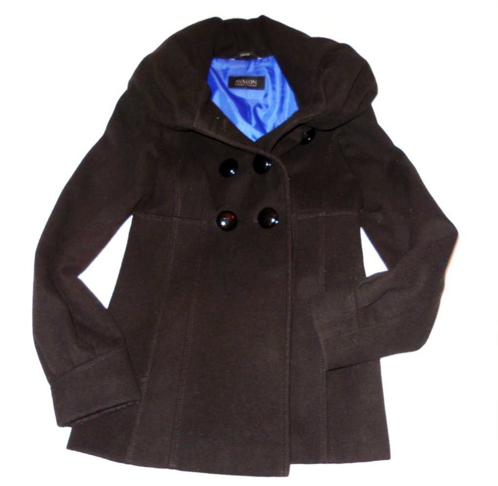 Kurzmantel Winterjacke Wolle Gr 164 XS schwarz Tweed Dufflecoat elegant Kragen