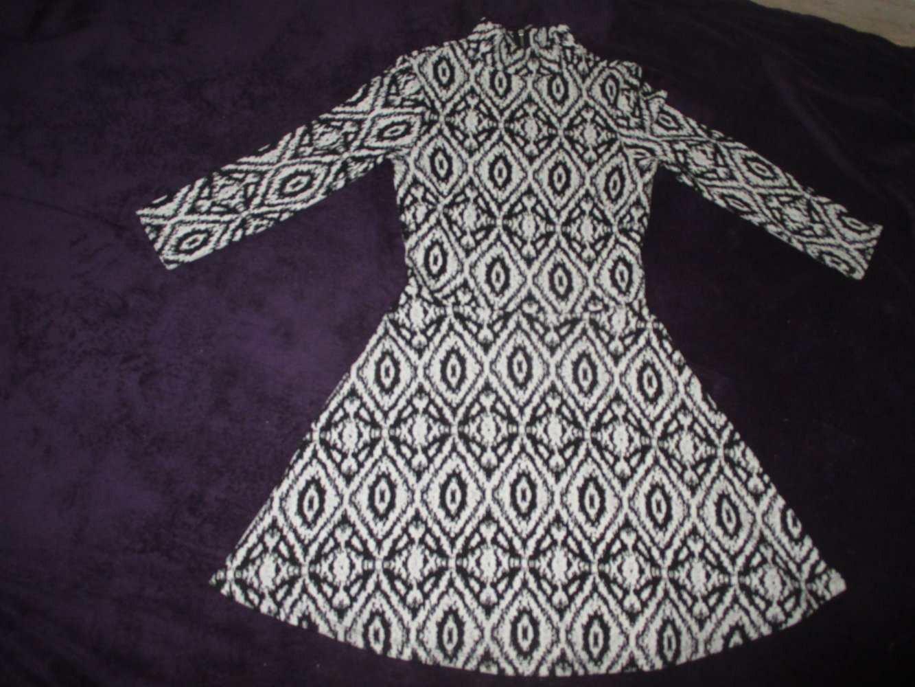 NEU Retro Grafik Boho Style Winter A-Linie Skater Strech Kleid 