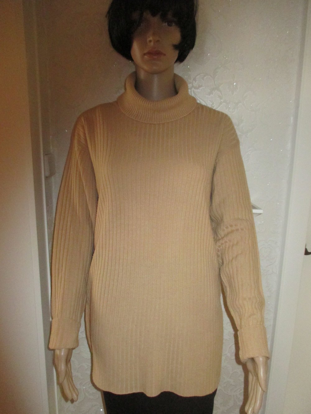 DESIGNER * Damen oder Herren * Unisex * Rollkragen * Feinstrick * Feinripp * Pullover * Rollkragenpullover * Gr. 44- 46- 48/ L- XL * Oversize * caramèl- beige *