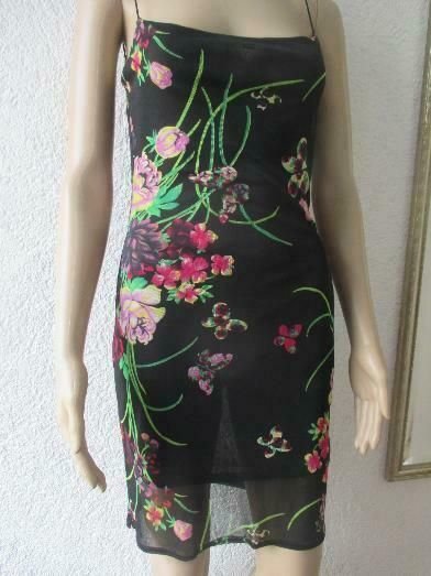 NEU * Edel * Blumen * Blüten * Flower- Power * Schmetterlinge * Butterflys * Seiden * Chiffon * Tüll * Bodycon * Strech * Spaghetti- Träger Mini- Kleid 