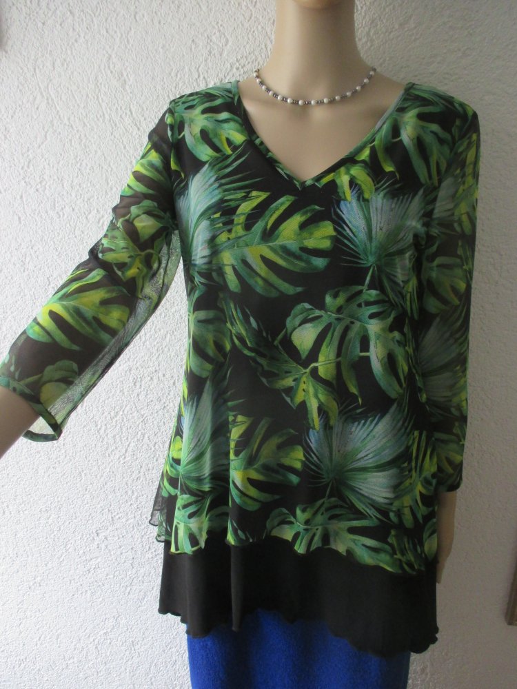  NEU mit Etikett * Palm * Blätter * Mesch- Chiffon * Doppellagig * Dreiviertel Arm * A-Linie * T- Shirt * Tunika 