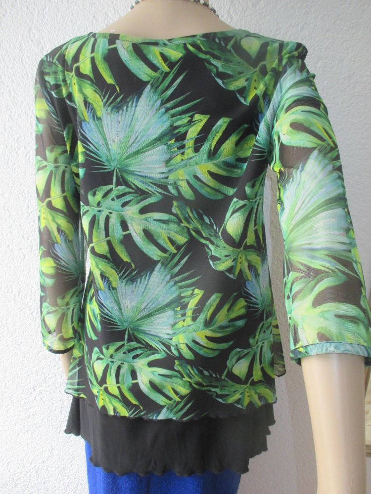  NEU mit Etikett * Palm * Blätter * Mesch- Chiffon * Doppellagig * Dreiviertel Arm * A-Linie * T- Shirt * Tunika 