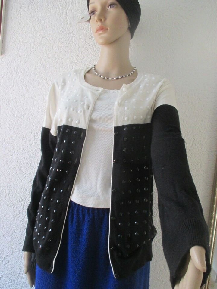 NEU * Edel * Glitzer- Steine * Punkte * Kaschmir * Wolle * Fein- Strick- Jacke * Strickjacke * Cardigan 