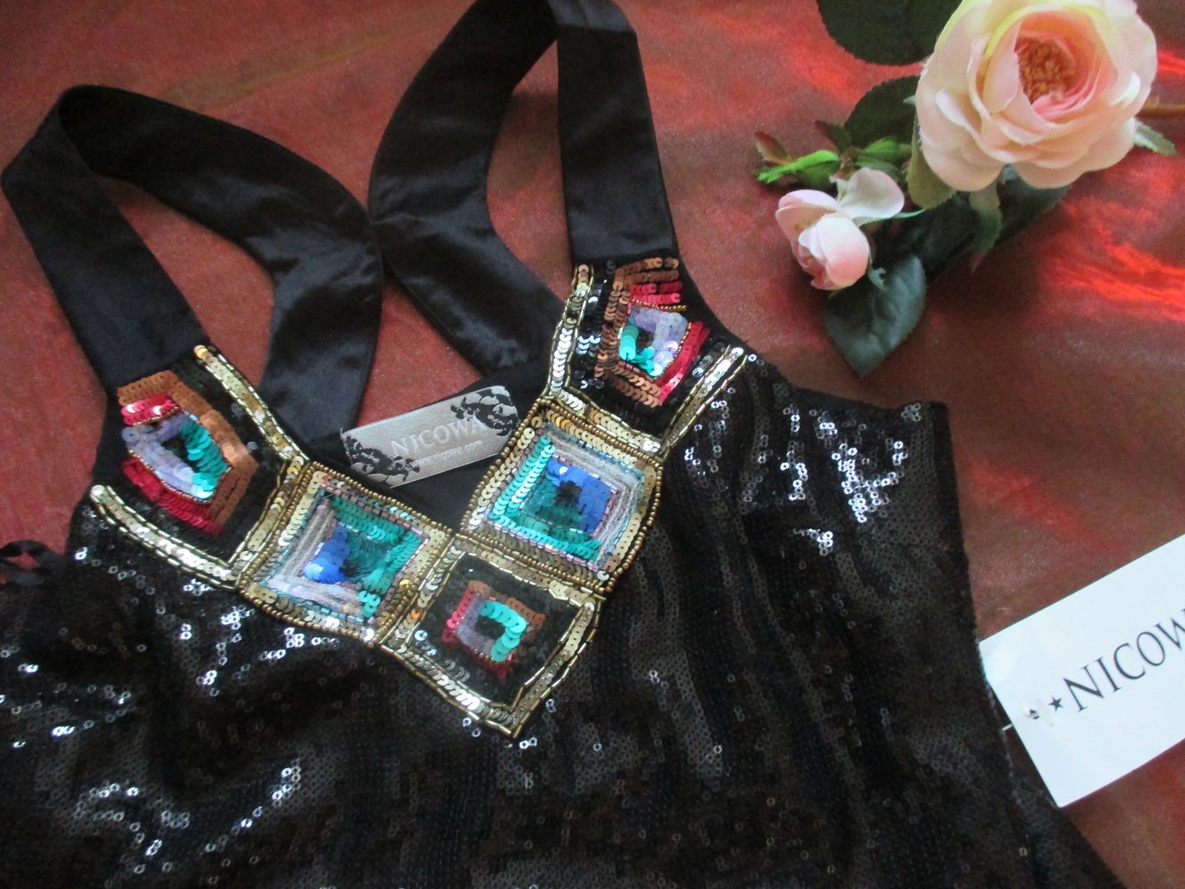  NEU mit ETIKETT * Abend * Ausgeh * Cocktail * Tanz * Pailletten im Inka Look * Etui- Kleid 