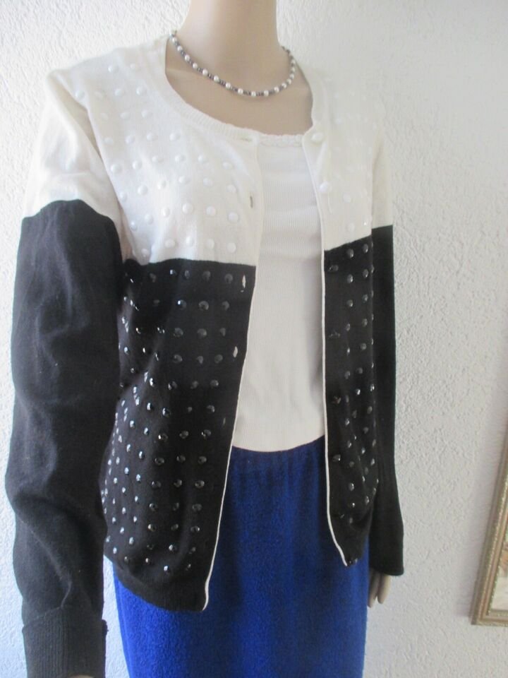 NEU * Edel * Glitzer- Steine * Punkte * Kaschmir * Wolle * Fein- Strick- Jacke * Strickjacke * Cardigan 