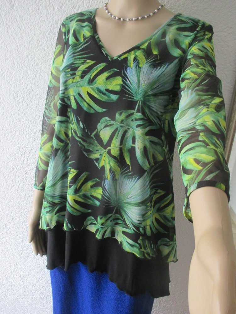  NEU mit Etikett * Palm * Blätter * Mesch- Chiffon * Doppellagig * Dreiviertel Arm * A-Linie * T- Shirt * Tunika 