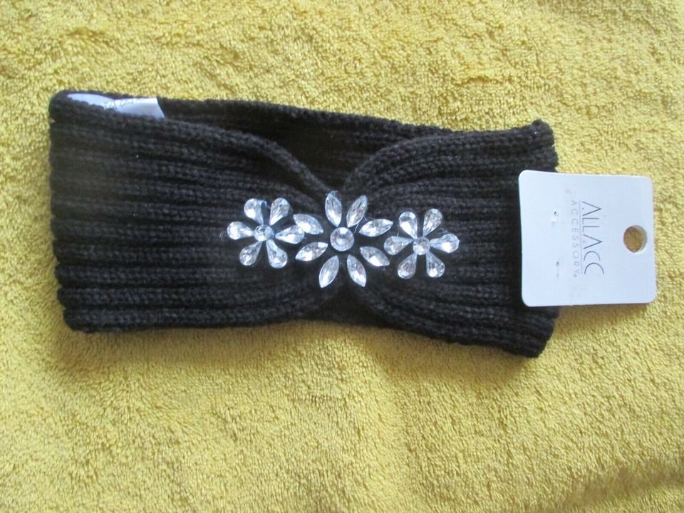  NEU mit ETIKETT * Wie selbsgestrickt * Blumen * Blüten * Strass- Kristalle * Grobstrick * Stirnband * Stirn- Band 