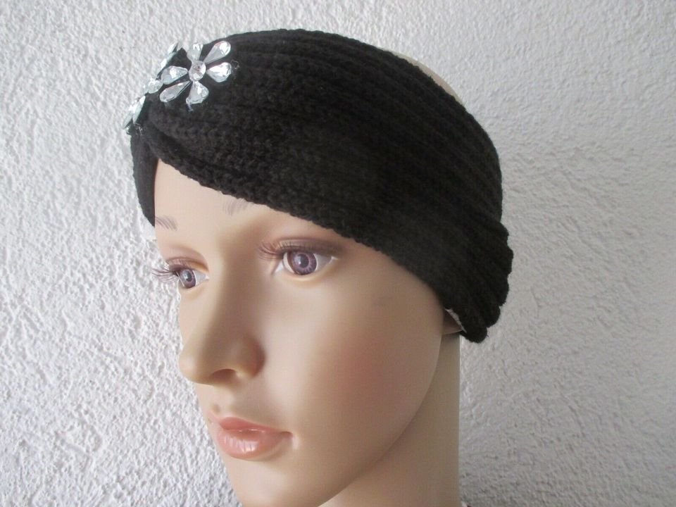  NEU mit ETIKETT * Wie selbsgestrickt * Blumen * Blüten * Strass- Kristalle * Grobstrick * Stirnband * Stirn- Band 