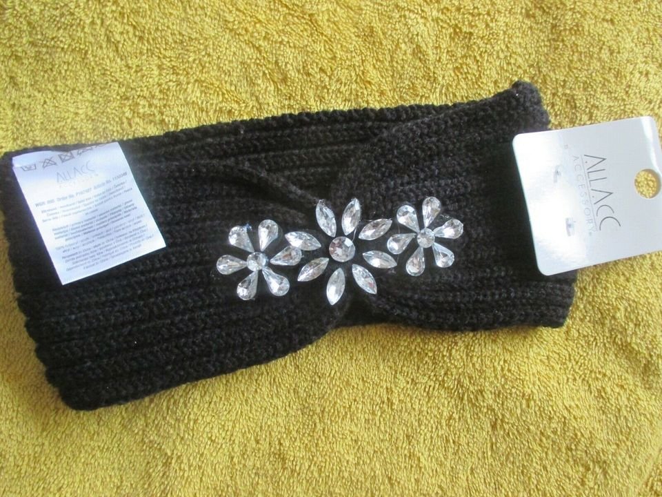  NEU mit ETIKETT * Wie selbsgestrickt * Blumen * Blüten * Strass- Kristalle * Grobstrick * Stirnband * Stirn- Band 