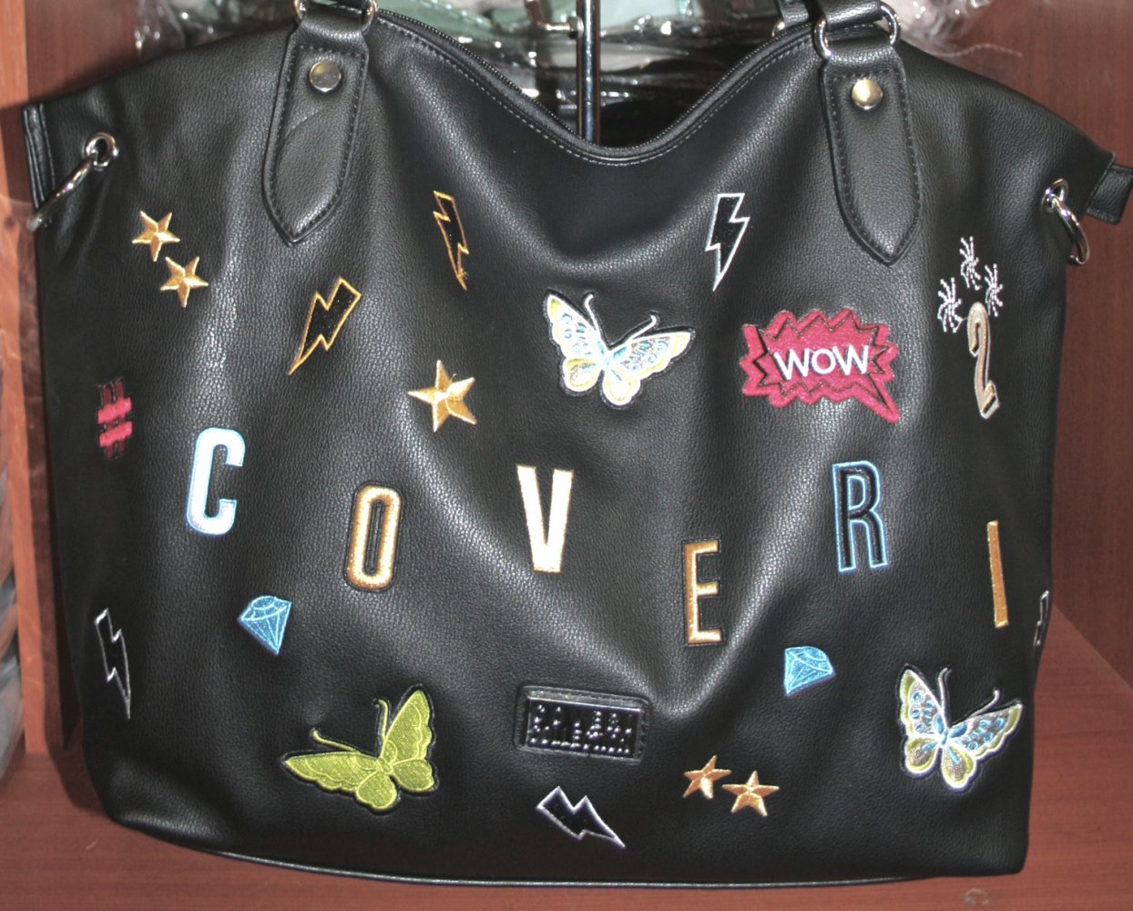 NEU- COVERI Collection* XL Damen Tasche *Shopper* Beuteltasche* Beutel* Patches* Sticker* SCHWARZ* Aufnäher