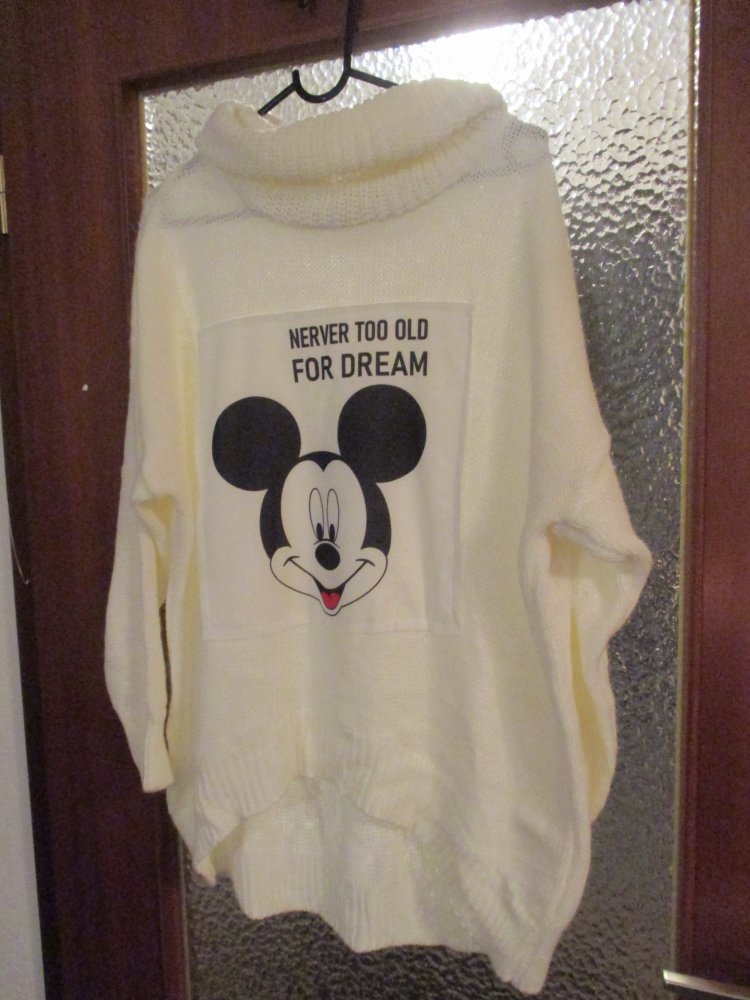 rollkragen pullover gr. xxl weiß mit mickey 