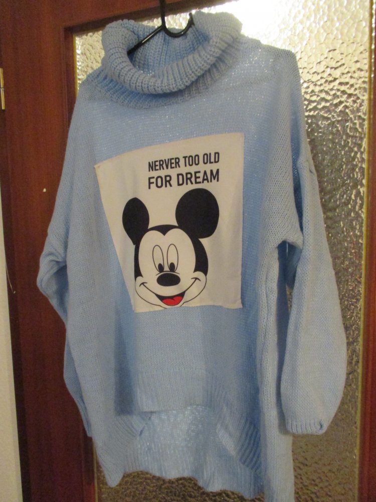 rollkragen pullover gr. xxl mit mickey hellblau zu verkaufen 