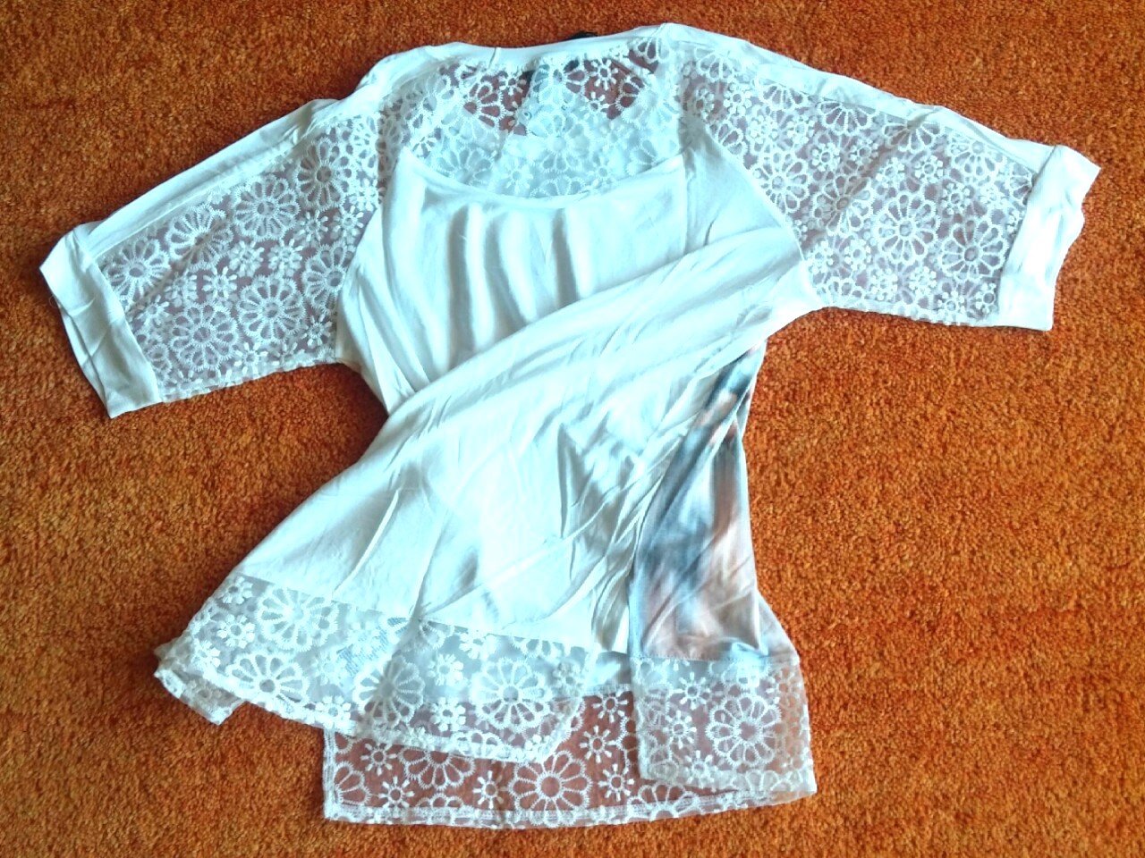 NEU Damen Shirt aus Jersey mit Spitze Gr.36 Naturweiß/Bunt Apanage P.69,95€ 