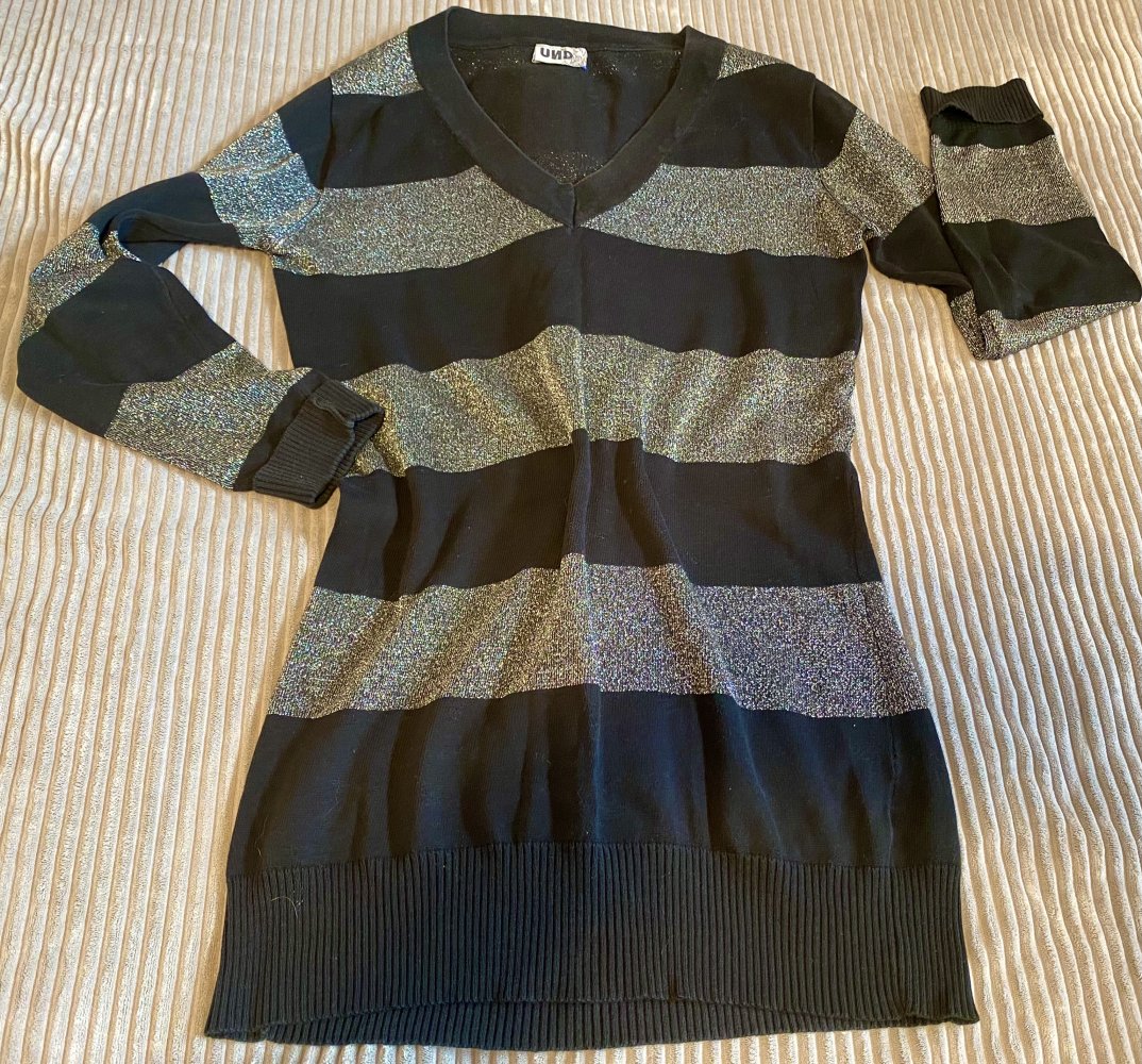 Damen Pullover Long fein Strick ???? Gr.XL Schwarz/Glitzer gestreift von Ump 