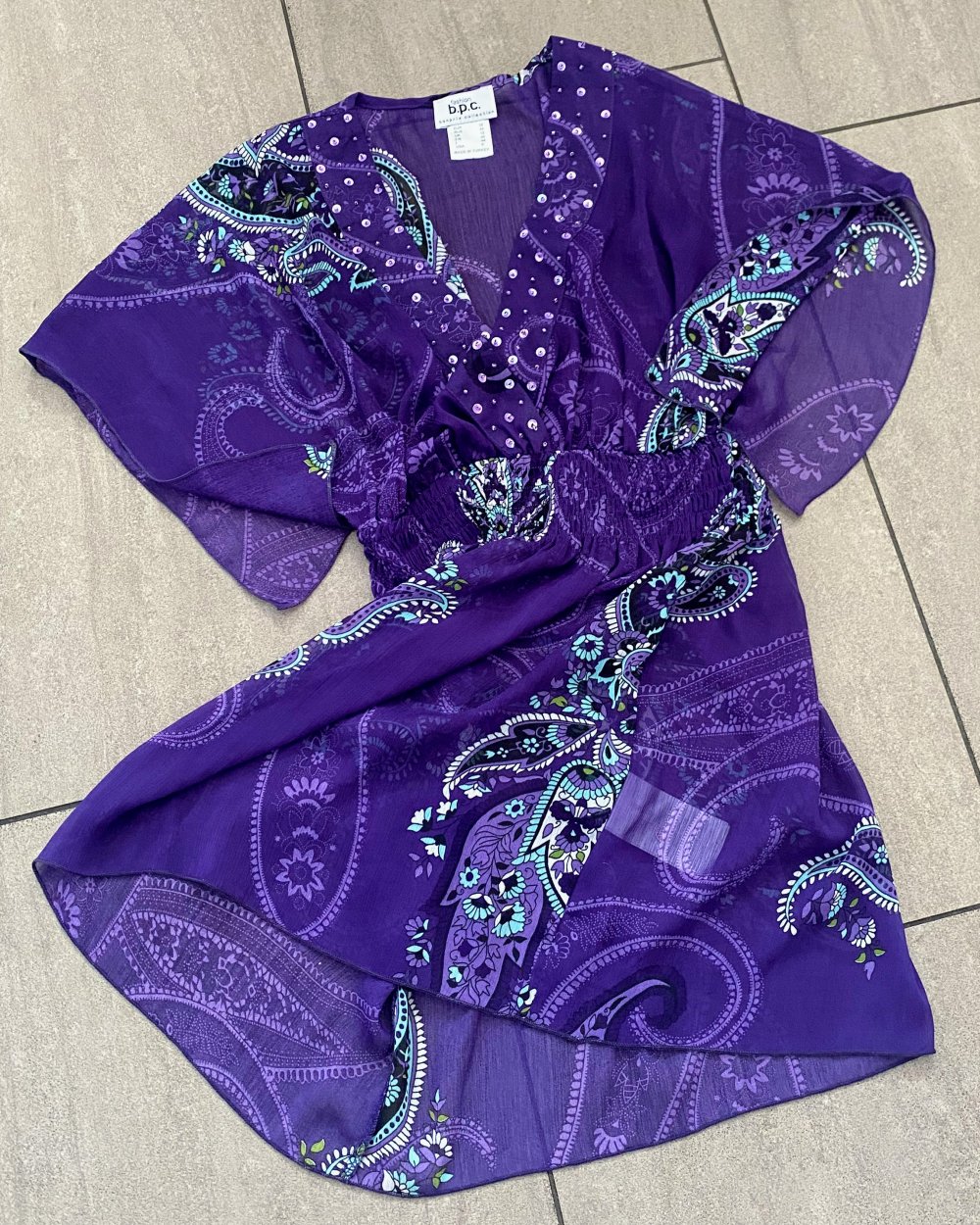 Damen Kleid Sommer Tunika mit Glitzer Gr.S Lila Bonprix NW
