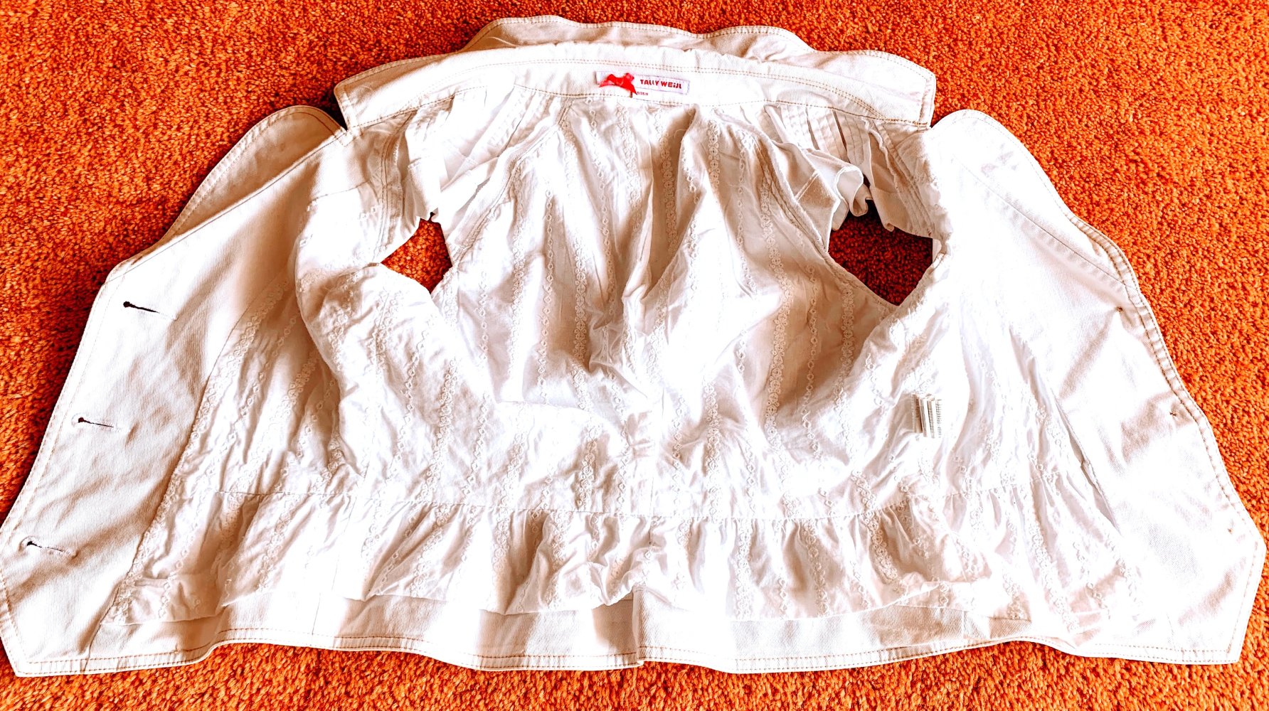 Damen Weste Jeans Sommer Look mit Rüschen Gr.36 Weiß Tally Weijl NW 
