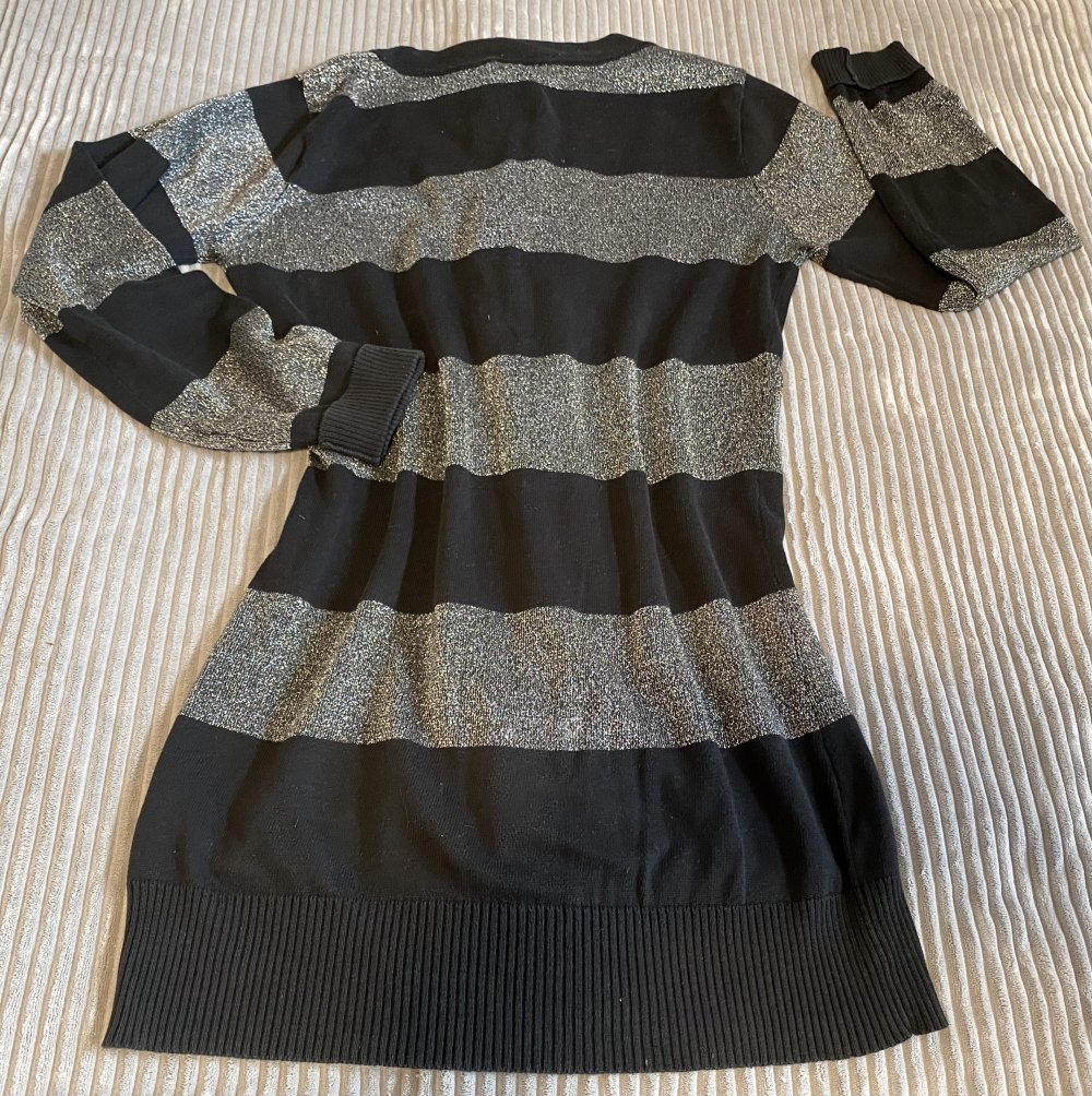 Damen Pullover Long fein Strick ???? Gr.XL Schwarz/Glitzer gestreift von Ump 