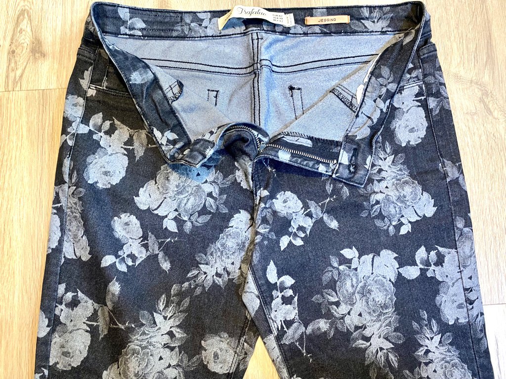 Damen Hose Sommer Jegging Stretch Jeans Gr.42 Grau geblümt Zara Trafaluc NW 