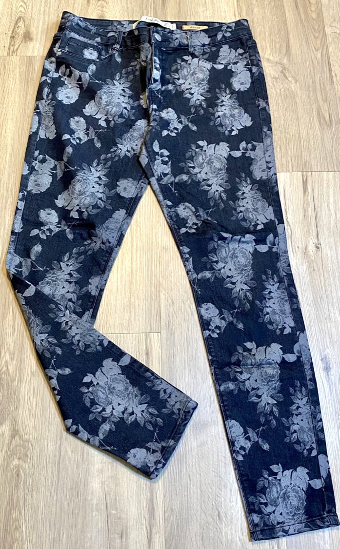 Damen Hose Sommer Jegging Stretch Jeans Gr.42 Grau geblümt Zara Trafaluc NW 