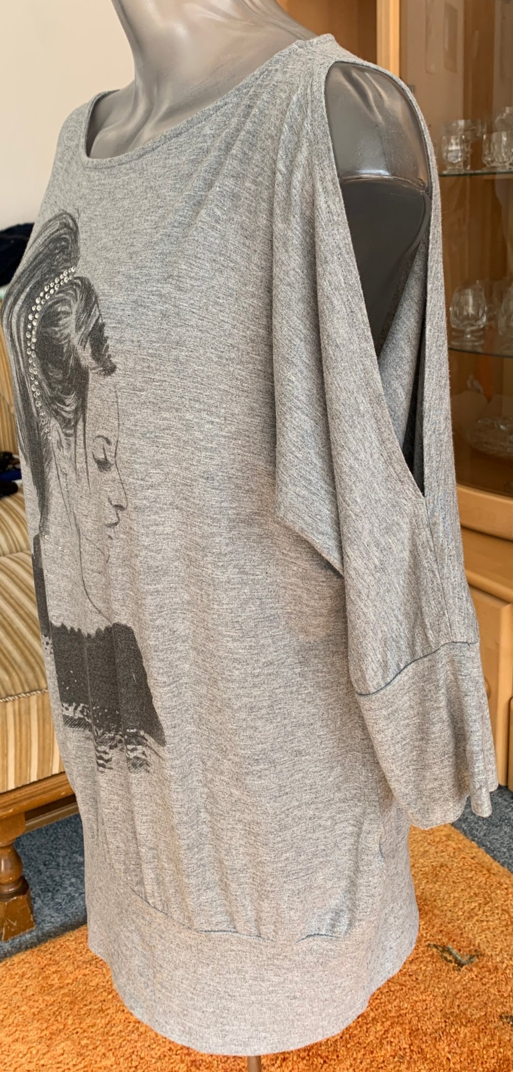 Damen Shirt Tunika Jersey mit Glitzer Gr.M Grau-Schwarz Orsay NW 