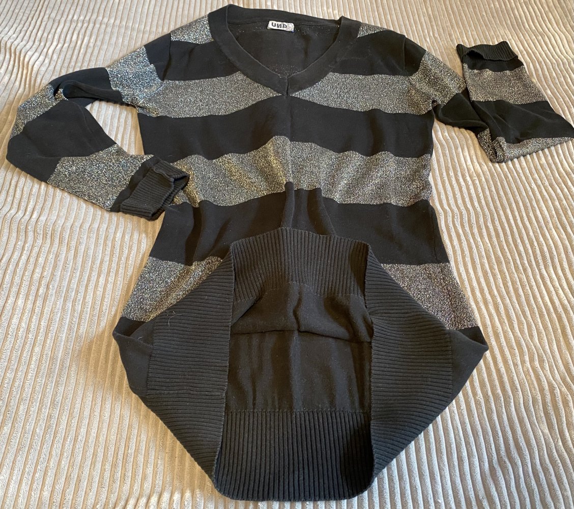 Damen Pullover Long fein Strick ???? Gr.XL Schwarz/Glitzer gestreift von Ump 