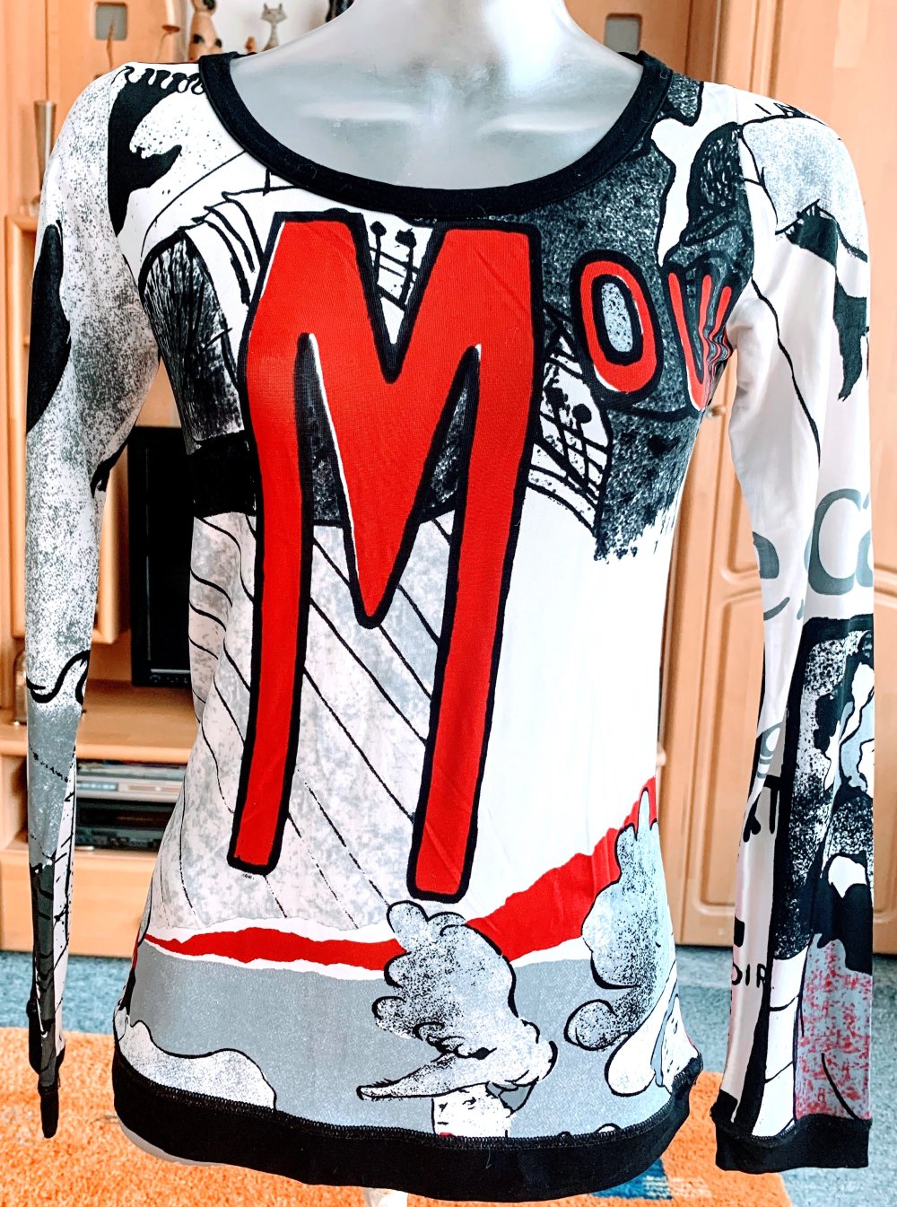 Damen Shirt Stretch figurbetont mit Print Gr.XS Weiß/Bunt Robertonaldi