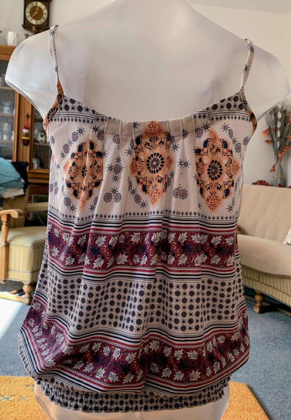 Damen Shirt Sommer Top mit Trägern Gr.38 Bunt (Creme/Rot/Schwarz) Blind Date 