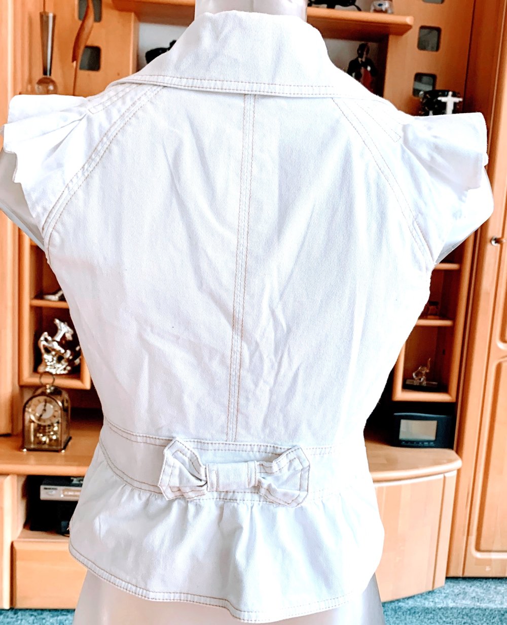 Damen Weste Jeans Sommer Look mit Rüschen Gr.36 Weiß Tally Weijl NW 