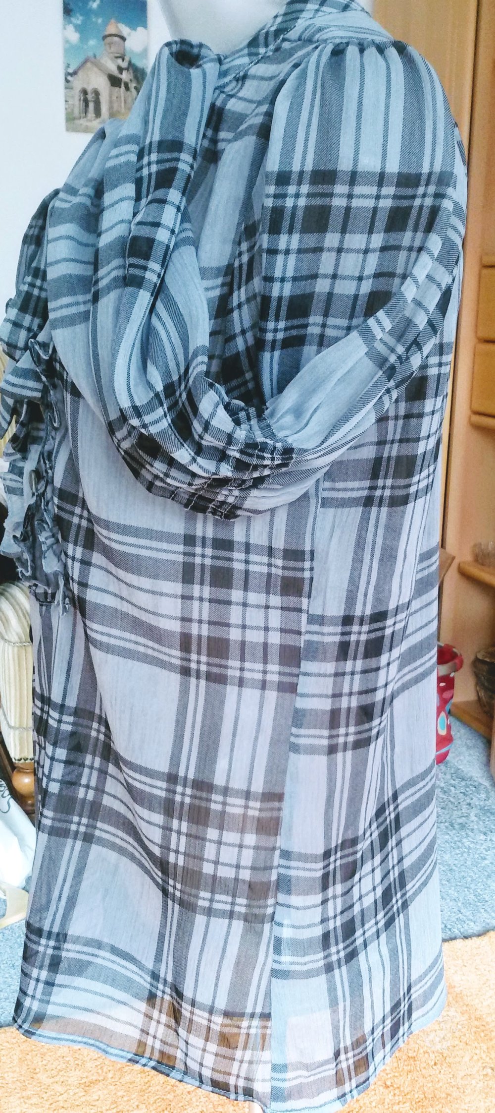 Damen Bluse kariert von Orsay, Gr.M Blau/Petrol Edel & verspielt