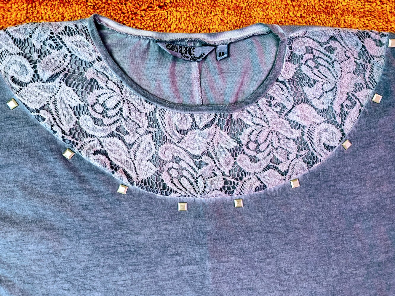 Damen Shirt Sommer Jersey mit Spitze Gr.M Grau/Lila Urban Subface NW 