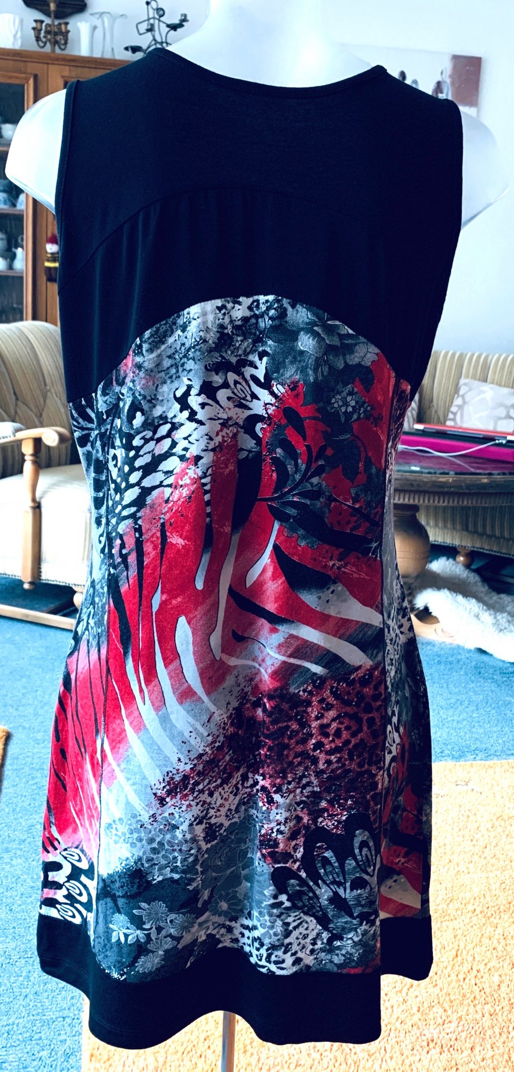 Damen Kleid Tunika Sommer Gr.S in Schwarz geblümt NW 