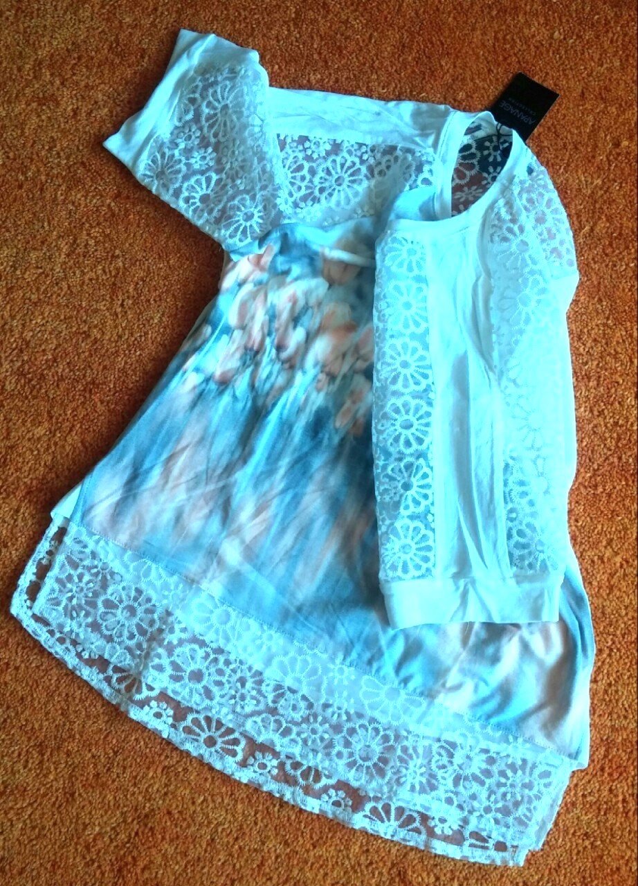 NEU Damen Shirt aus Jersey mit Spitze Gr.36 Naturweiß/Bunt Apanage P.69,95€ 