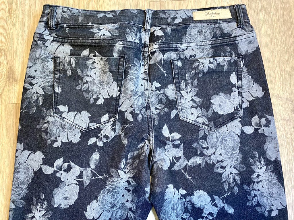 Damen Hose Sommer Jegging Stretch Jeans Gr.42 Grau geblümt Zara Trafaluc NW 