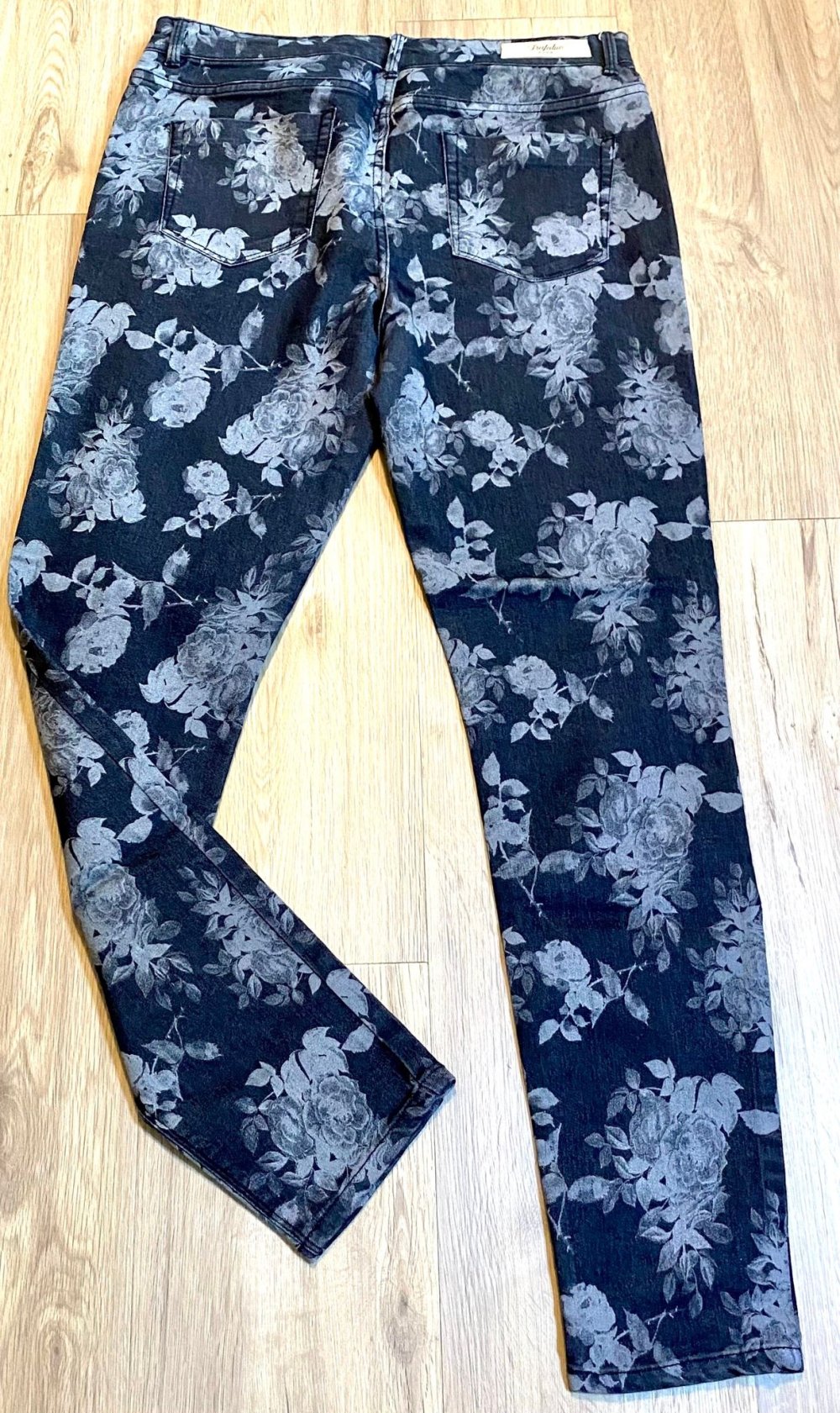 Damen Hose Sommer Jegging Stretch Jeans Gr.42 Grau geblümt Zara Trafaluc NW 