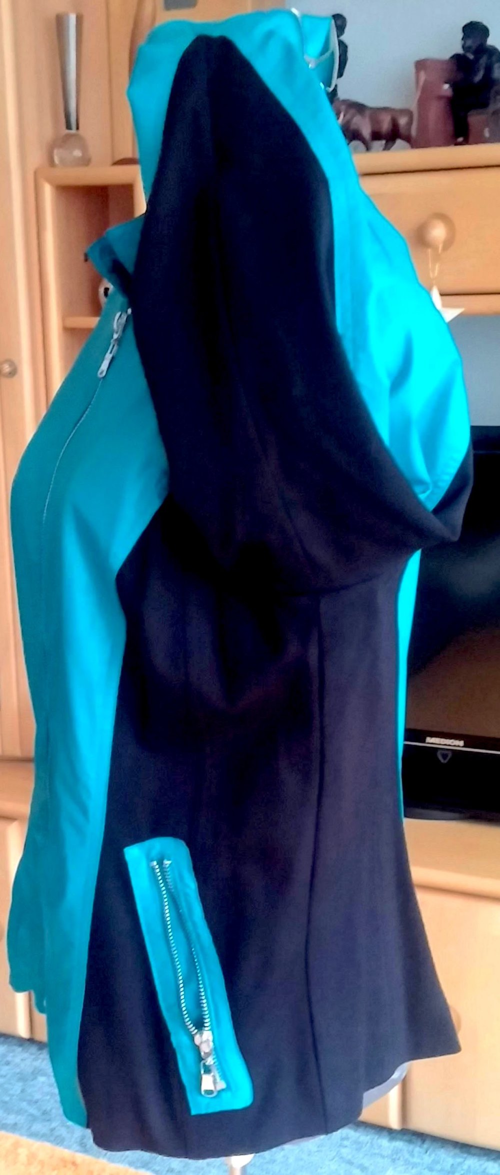 Damen Jacke Bikerjacke im Leder-Look Gr.40 Türkis/Schwarz edel & hochwertig NW 